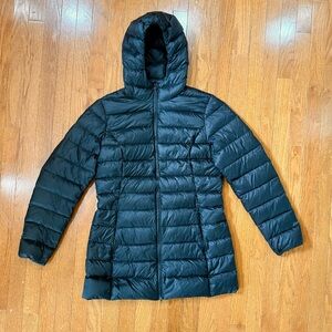 Eddie Bauer Down Parka Jacket Coat Womens Medium Black Hood EB650 Packable Long